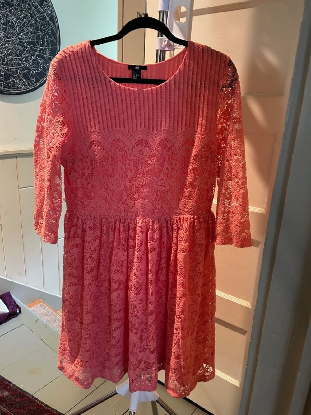 Vintage H&M peach/ pink lace knit dress women size L